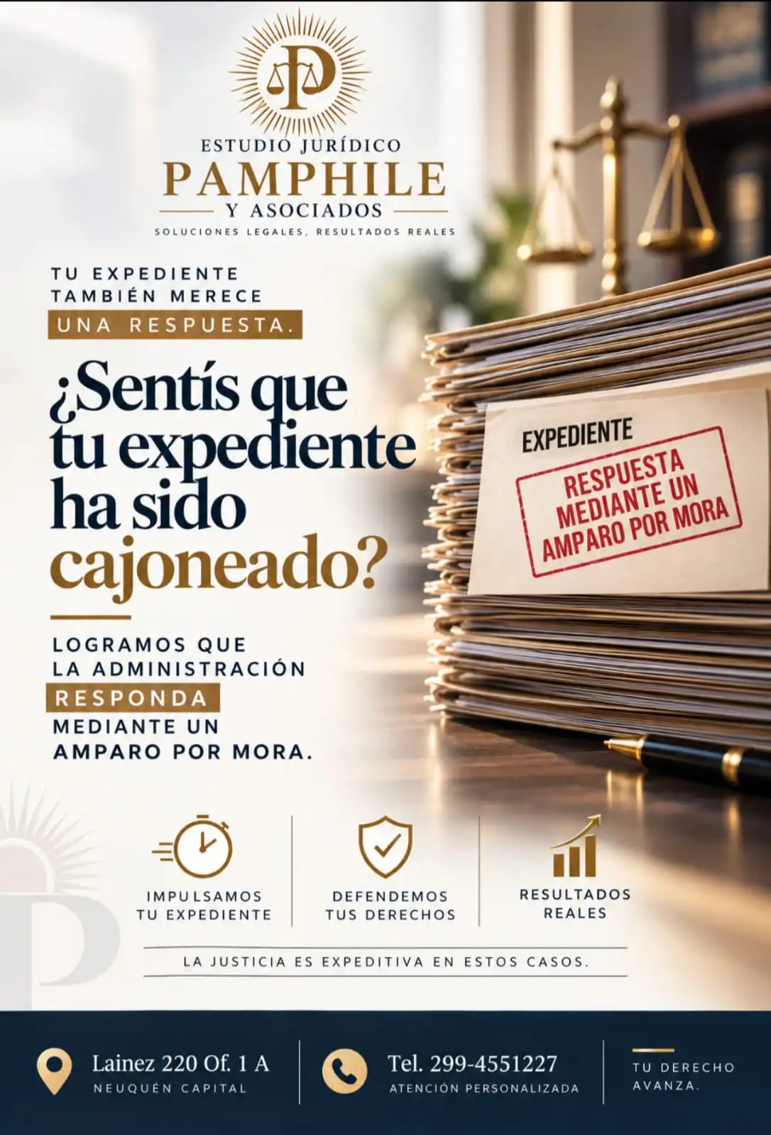 Flyer expediente cajoneado y amparo por mora - Estudio Jurídico Pamphile